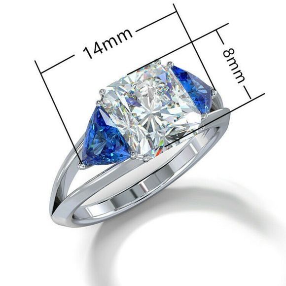 925 Silver Princess Cut Sapphire Ring New - Picture 2 of 2